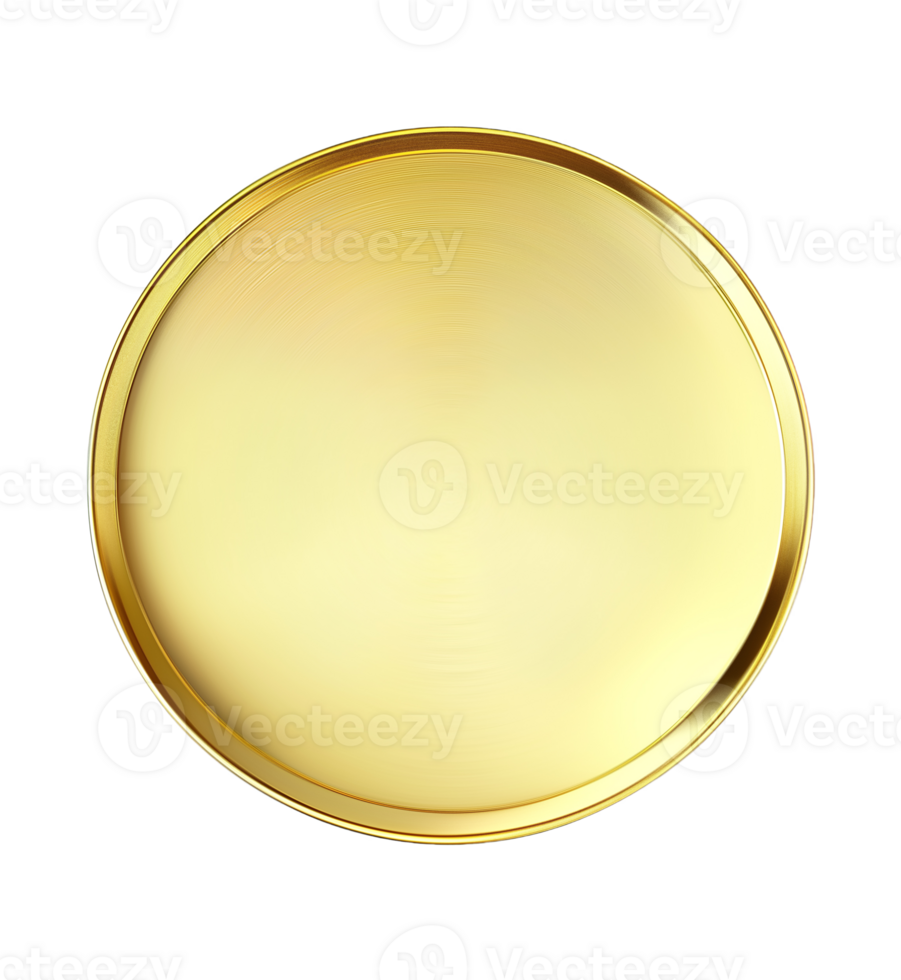 Flat lay view at golden plate on transparent background, created with png