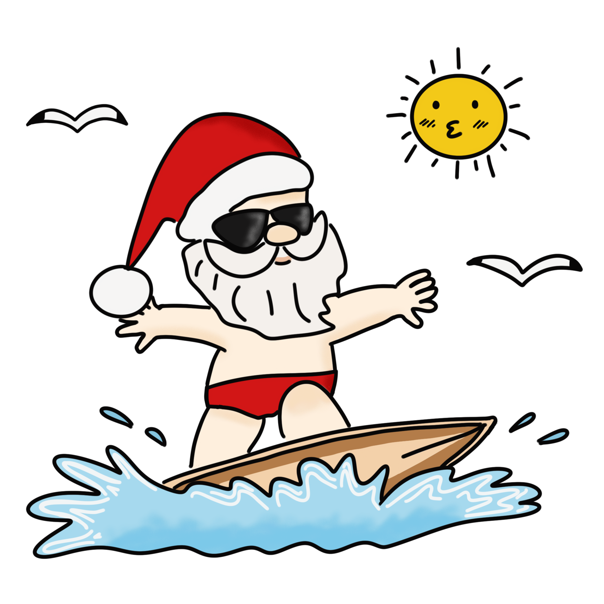 Christmas in July illustration with Santa Claus and surfboard. 23450310 PNG