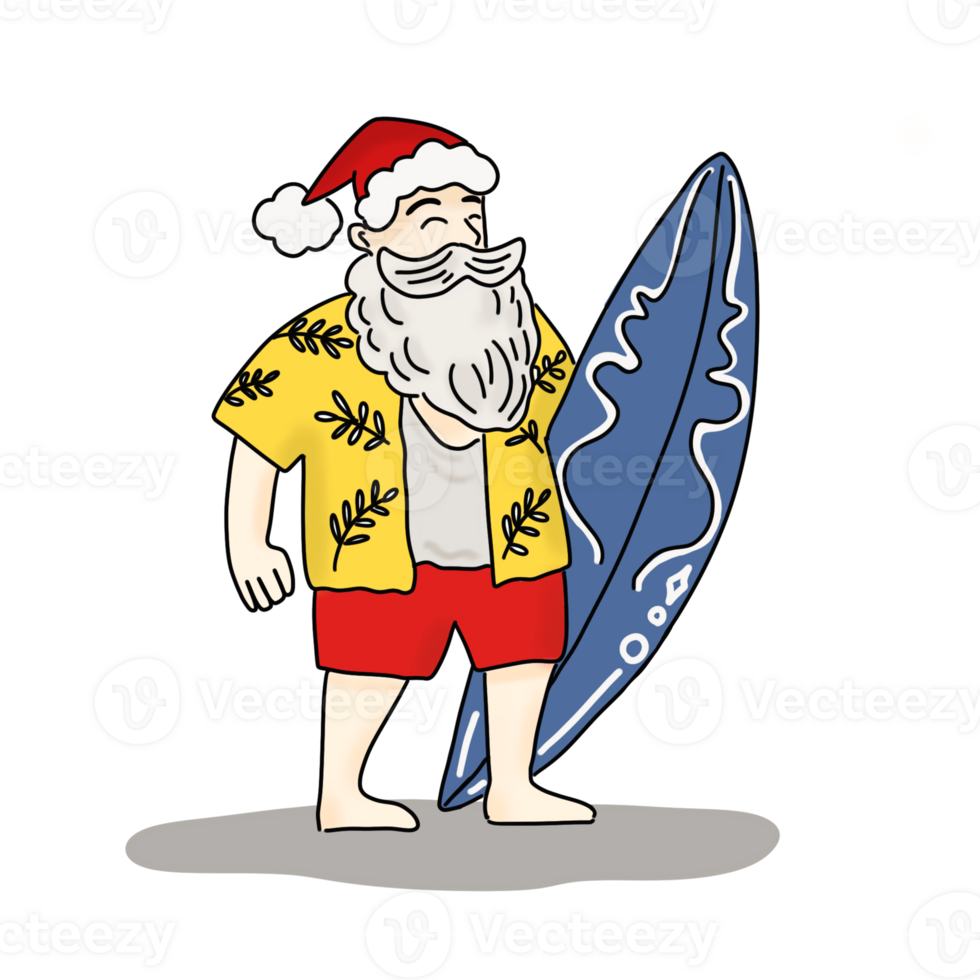 Christmas in July illustration with Santa Claus and surfboard 23450311 PNG