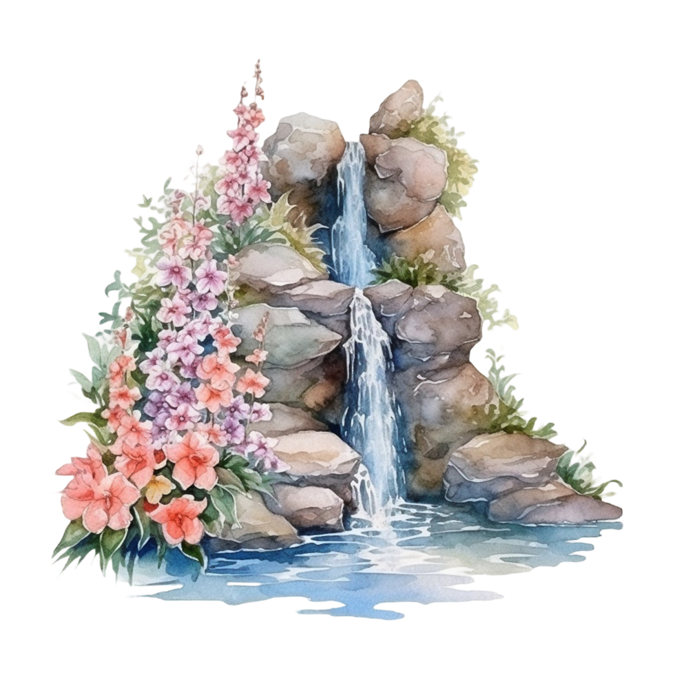 Waterfall watercolor clipart, png