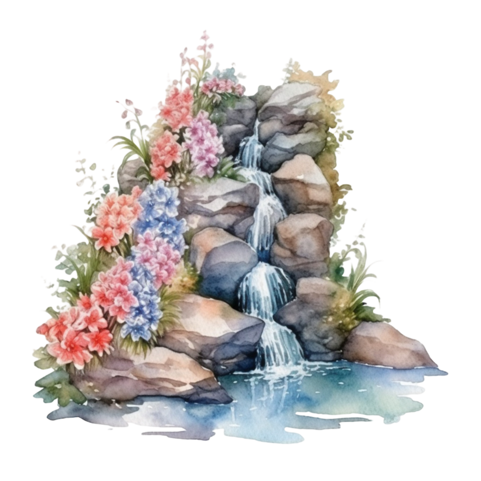 cascada acuarela clipart, ai generado png