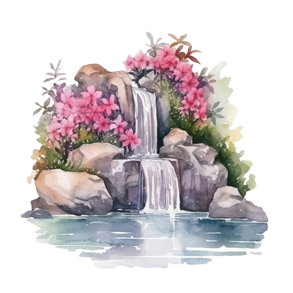 cascata acquerello clipart, ai generato png