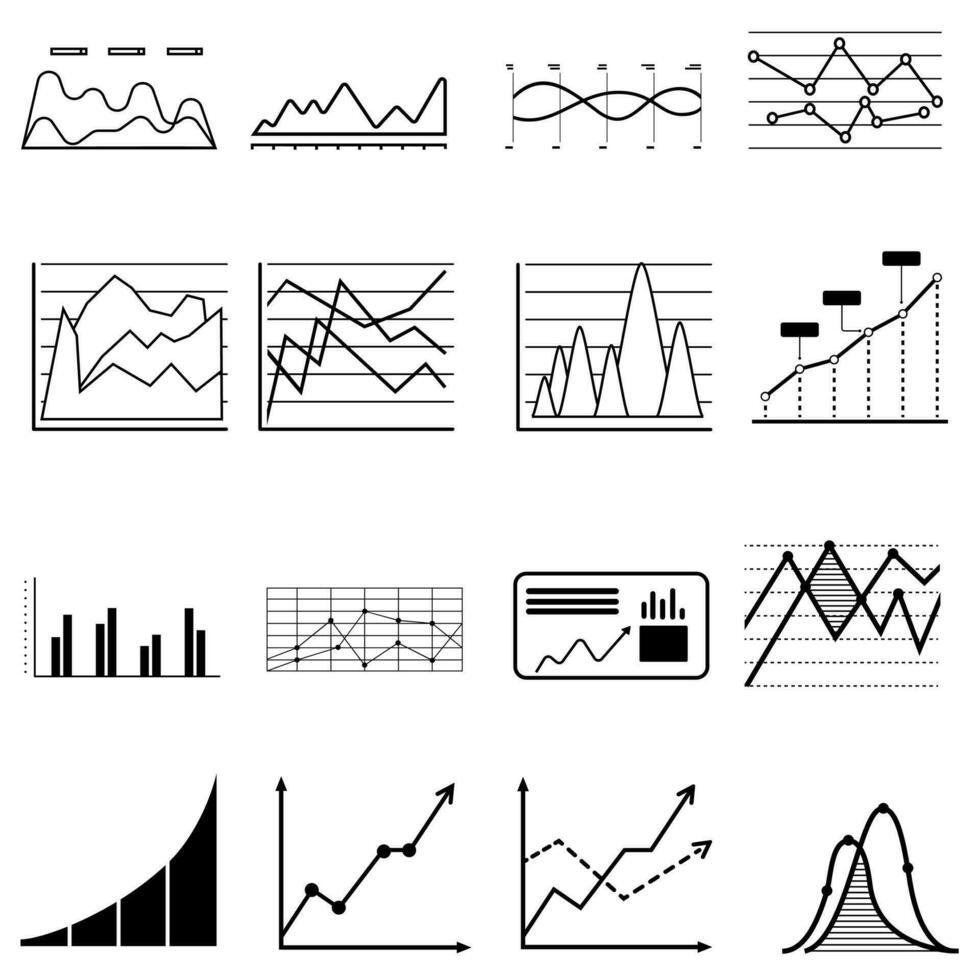 analítica icono vector colocar. análisis ilustración firmar recopilación. calendario símbolo.