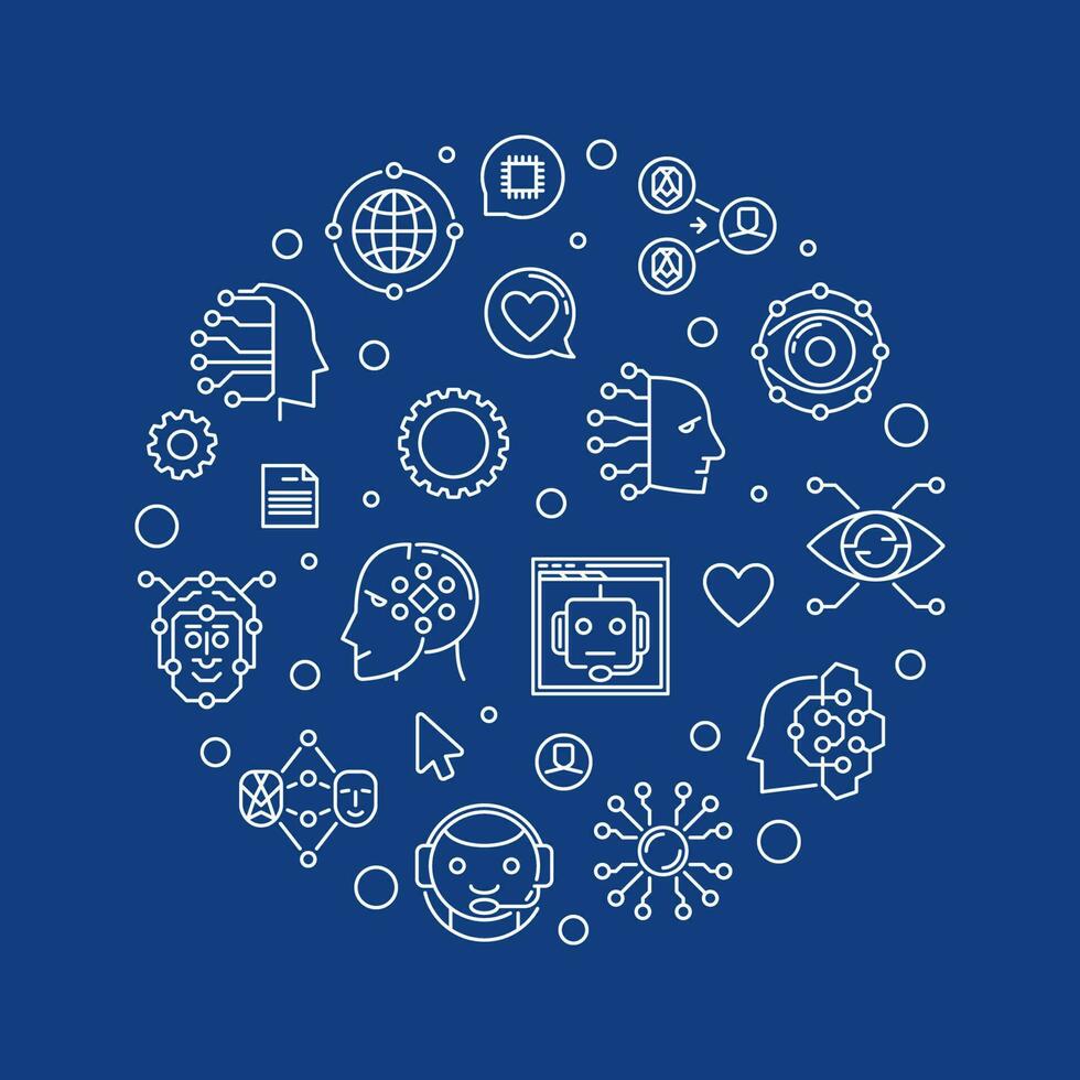 AI and Neural Network Digital Face line round banner. Vector illustration