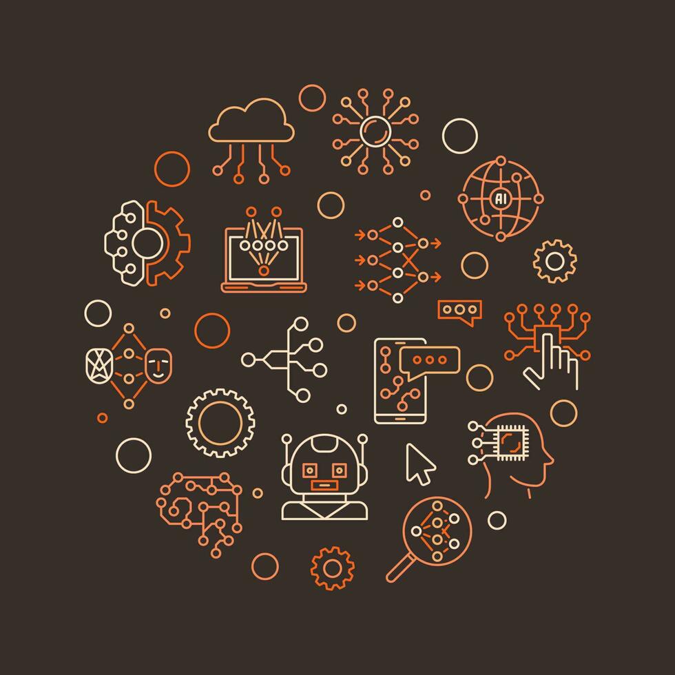 Artificial intelligence and Neural Network Technology line circle shaped vector creative banner