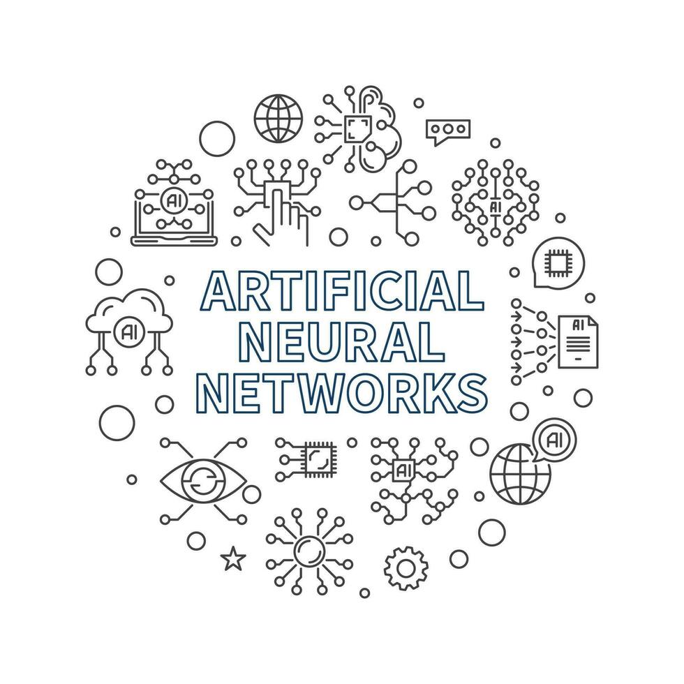 Artificial Neural Networks concept line circle shaped banner. Vector AI Networks illustration