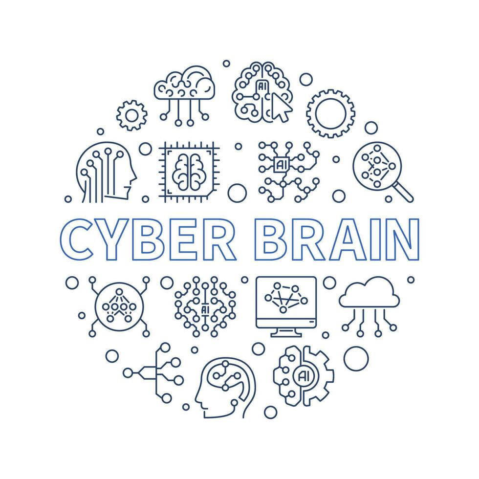 Cyber Brain concept vector round simple line banner