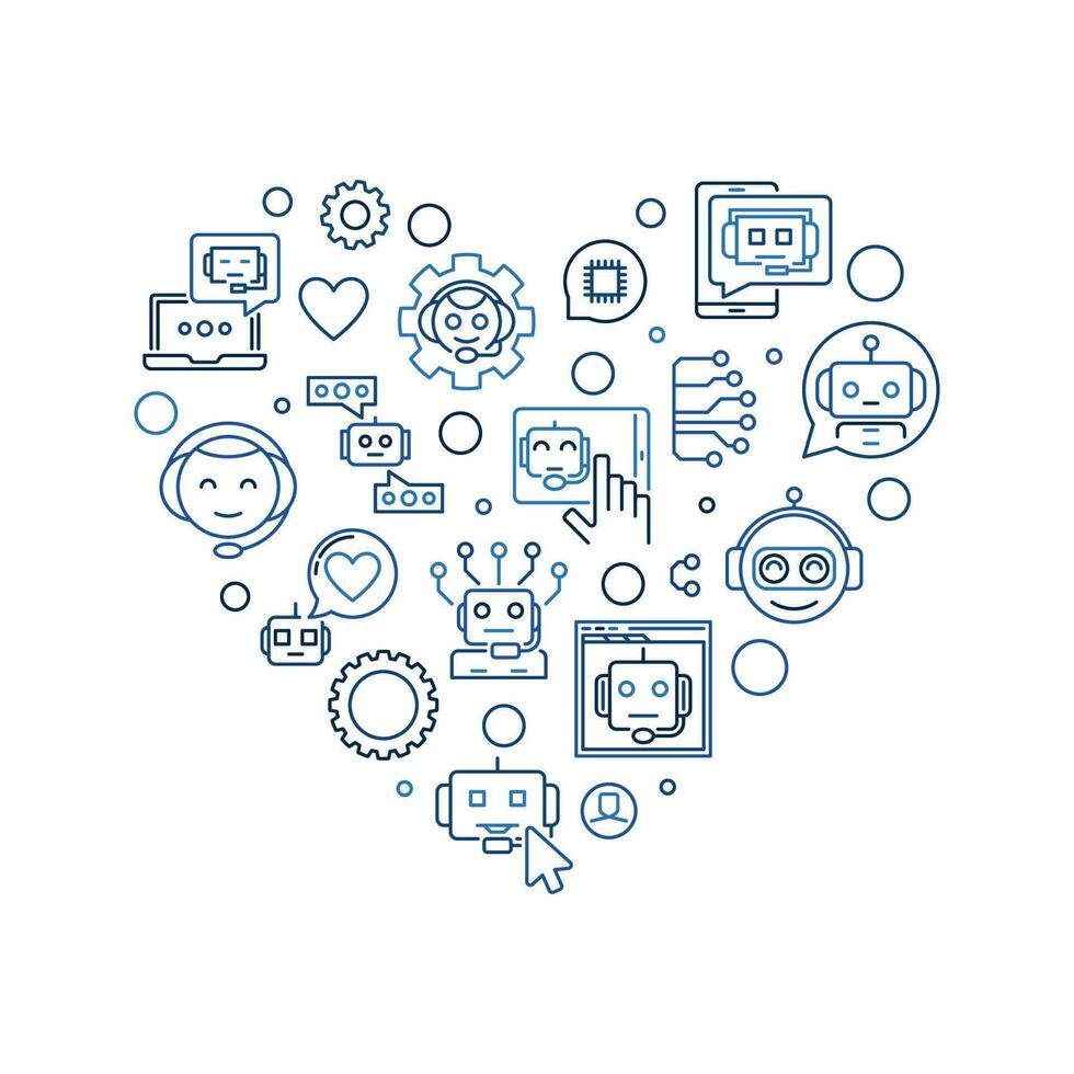 I Love Chatbot Technology line heart-shaped creative banner. Vector Chatter Bot Heart illustration