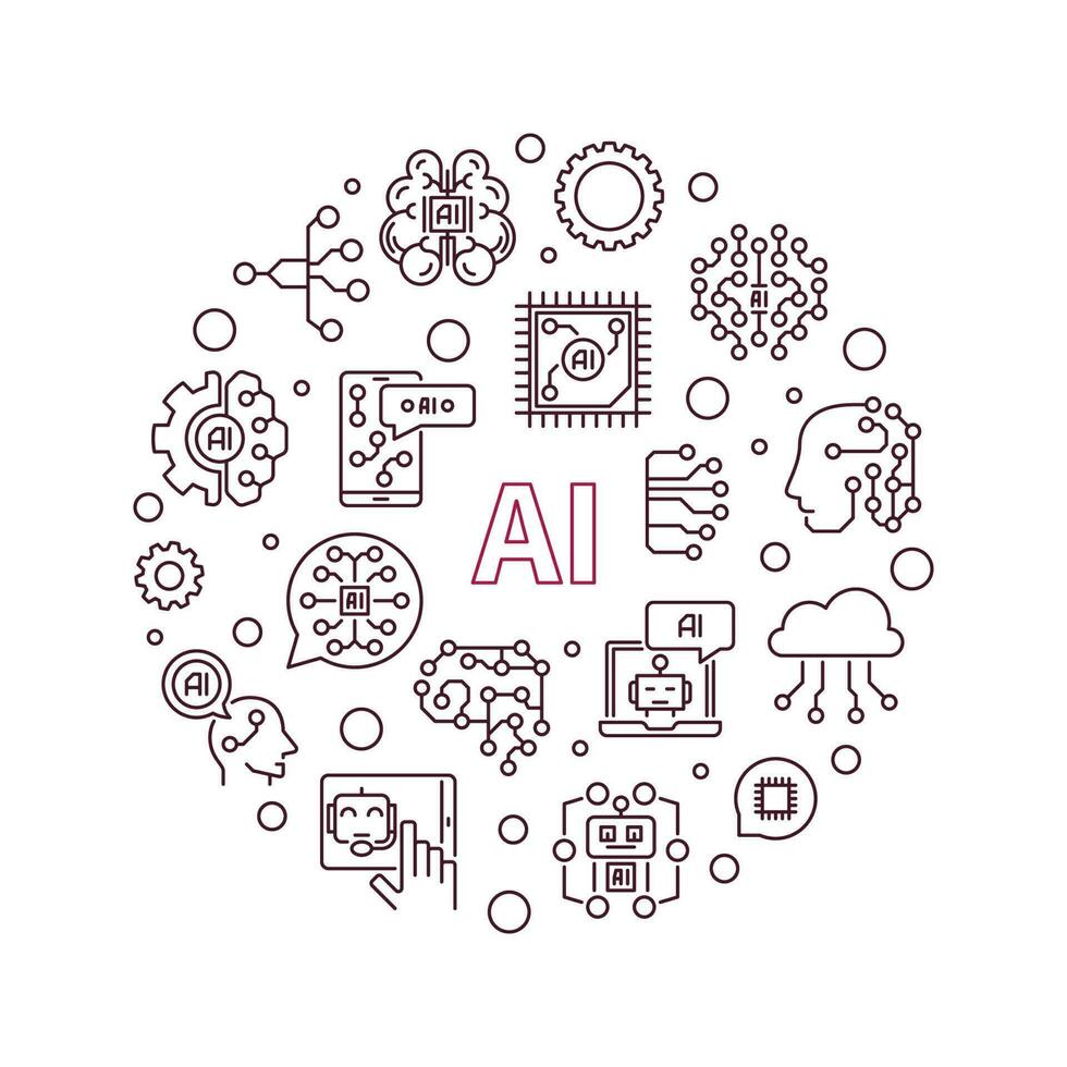 AI outline round banner. Vector Artificial Intelligence illustration