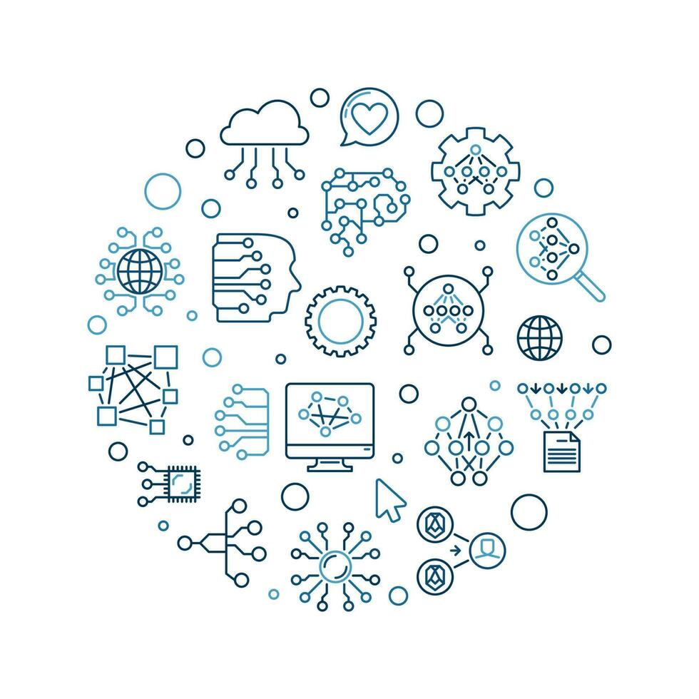 Neural Network concept circle shaped line banner. Vector Future Technology illustration
