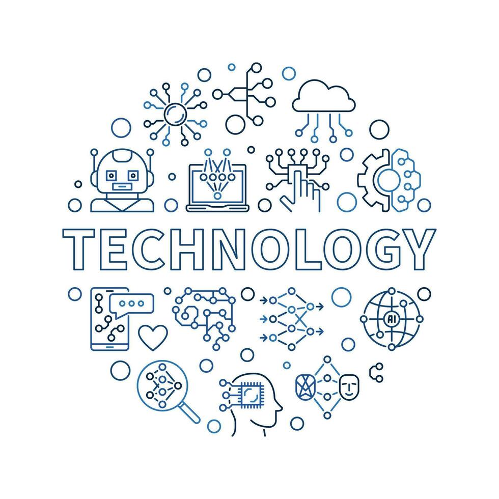 Technology concept outline round banner. Vector Artificial intelligence illustration