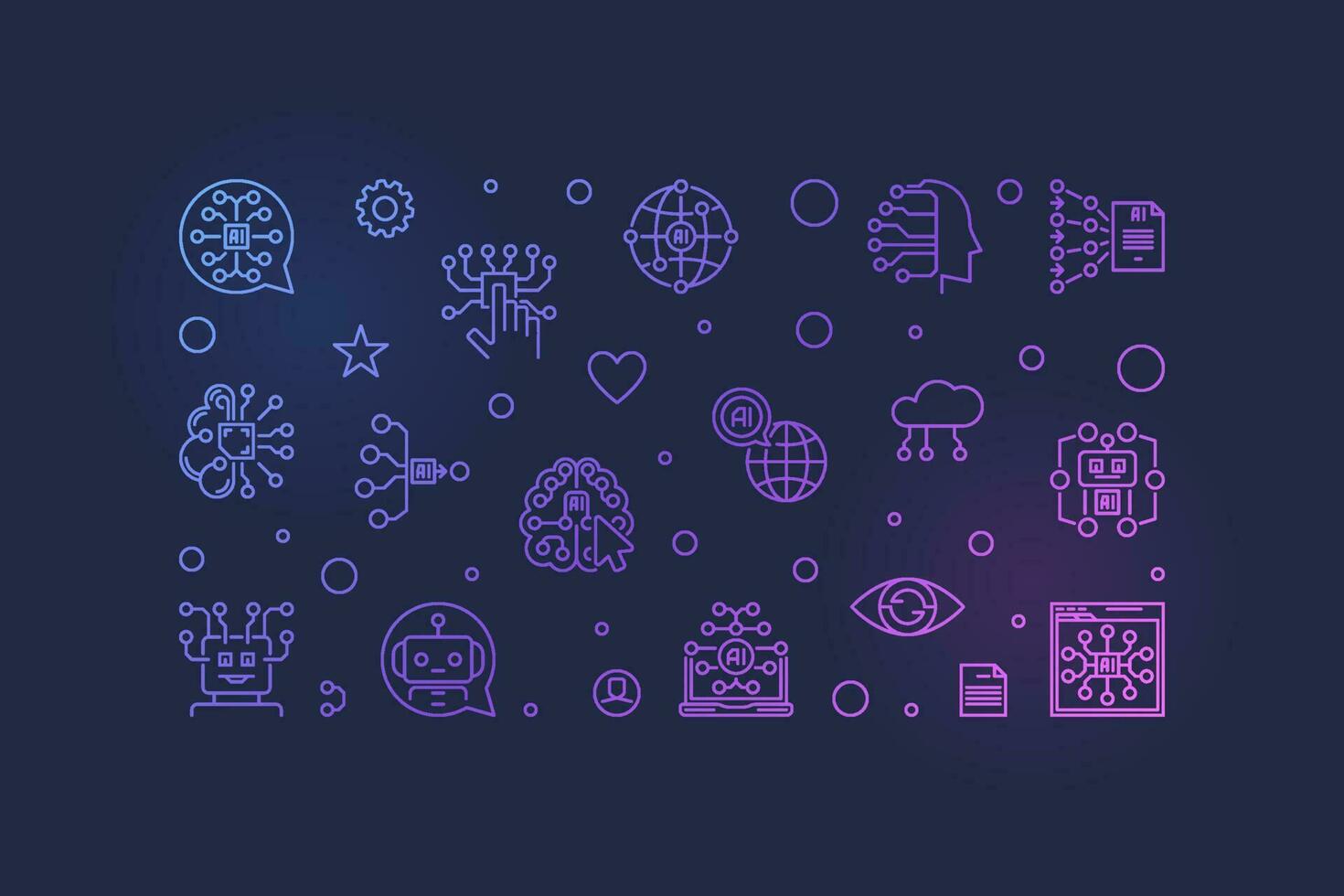 Artificial Intelligence AI vector horizontal outline colorful banner