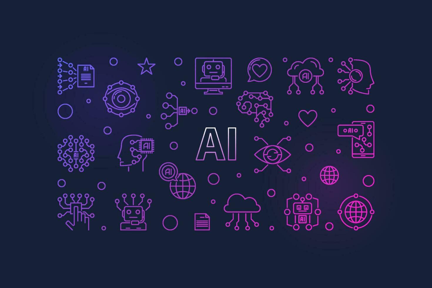 AI modern vector banner. Artificial intelligence concept horizontal illustration