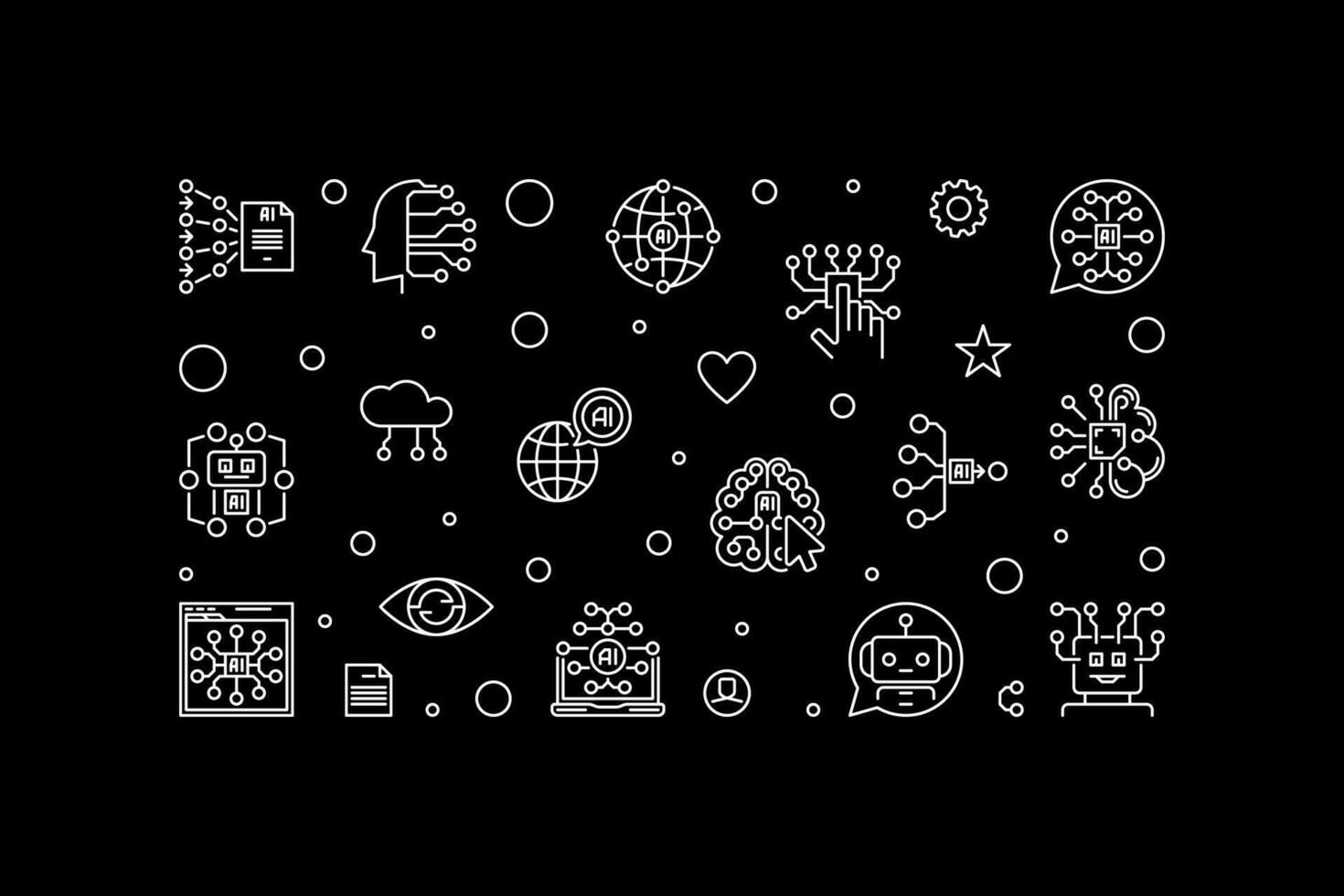 Artificial Intelligence - AI Technology concept vector horizontal outline dark banner