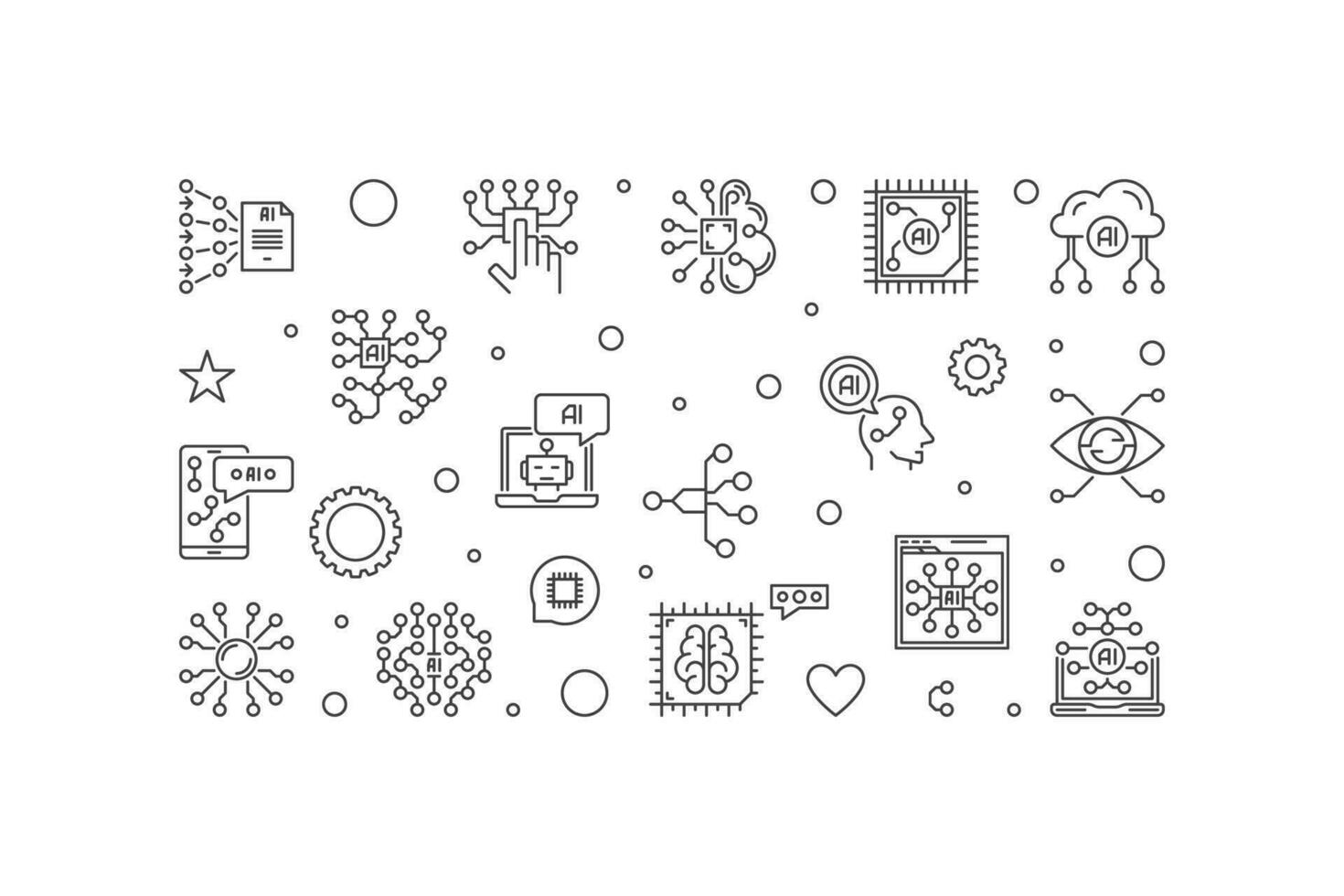 Artificial Neural Networks line banner. Vector Information Processing illustration