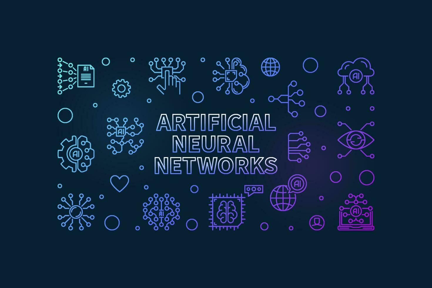 Artificial Neural Networks outline horizontal colored banner - vector AI Networks illustration