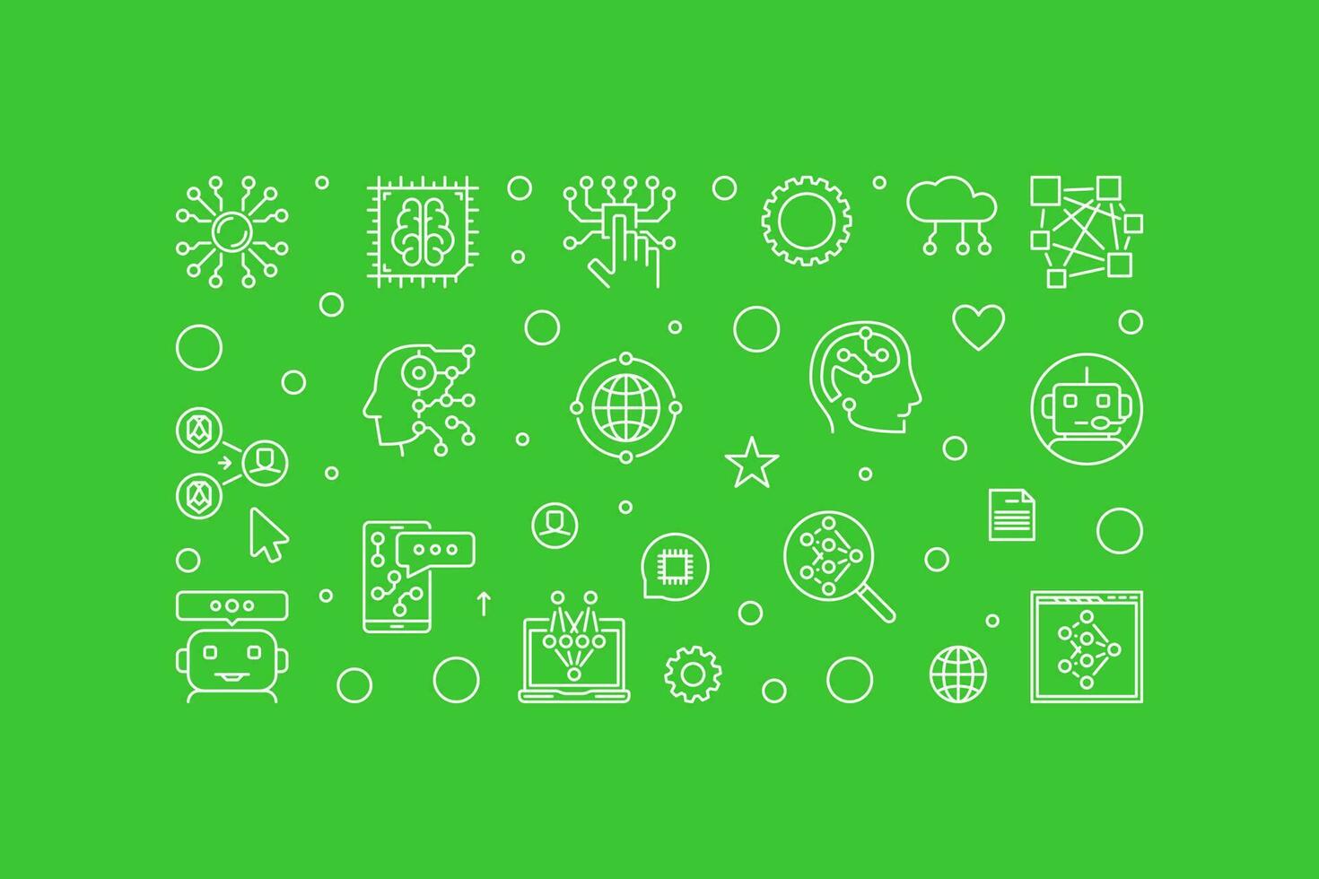 Machine Learning outline horizontal banner. Vector ML concept illustration