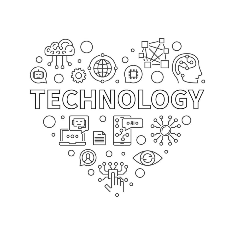 Technology Heart concept outline banner. Vector Tech illustration