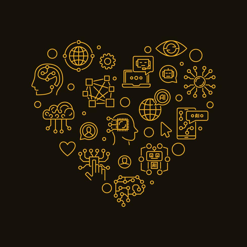 I Love Technology concept outline heart shaped banner - vector AI Tech illustration