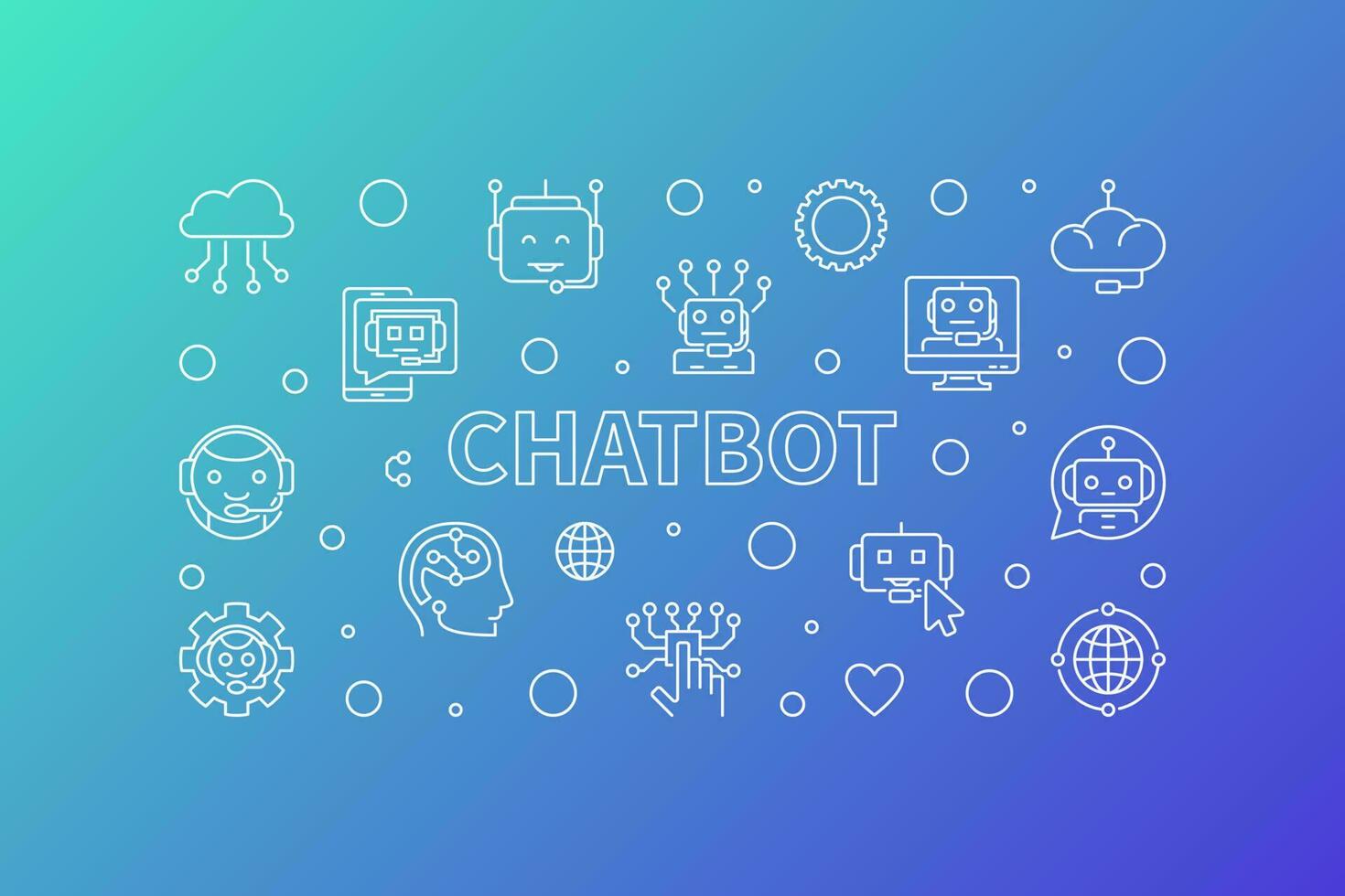 Chatbot concept line horizontal banner. Vector Artificial Intelligence Chatbot illustration