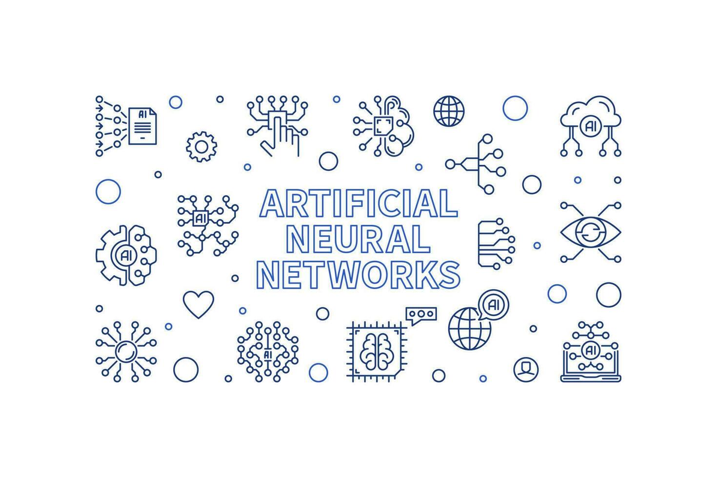 Artificial Neural Networks line horizontal minimal banner. Vector AI Networks illustration