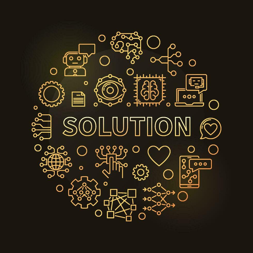 Solution outline round vector golden banner. AI Technology illustration