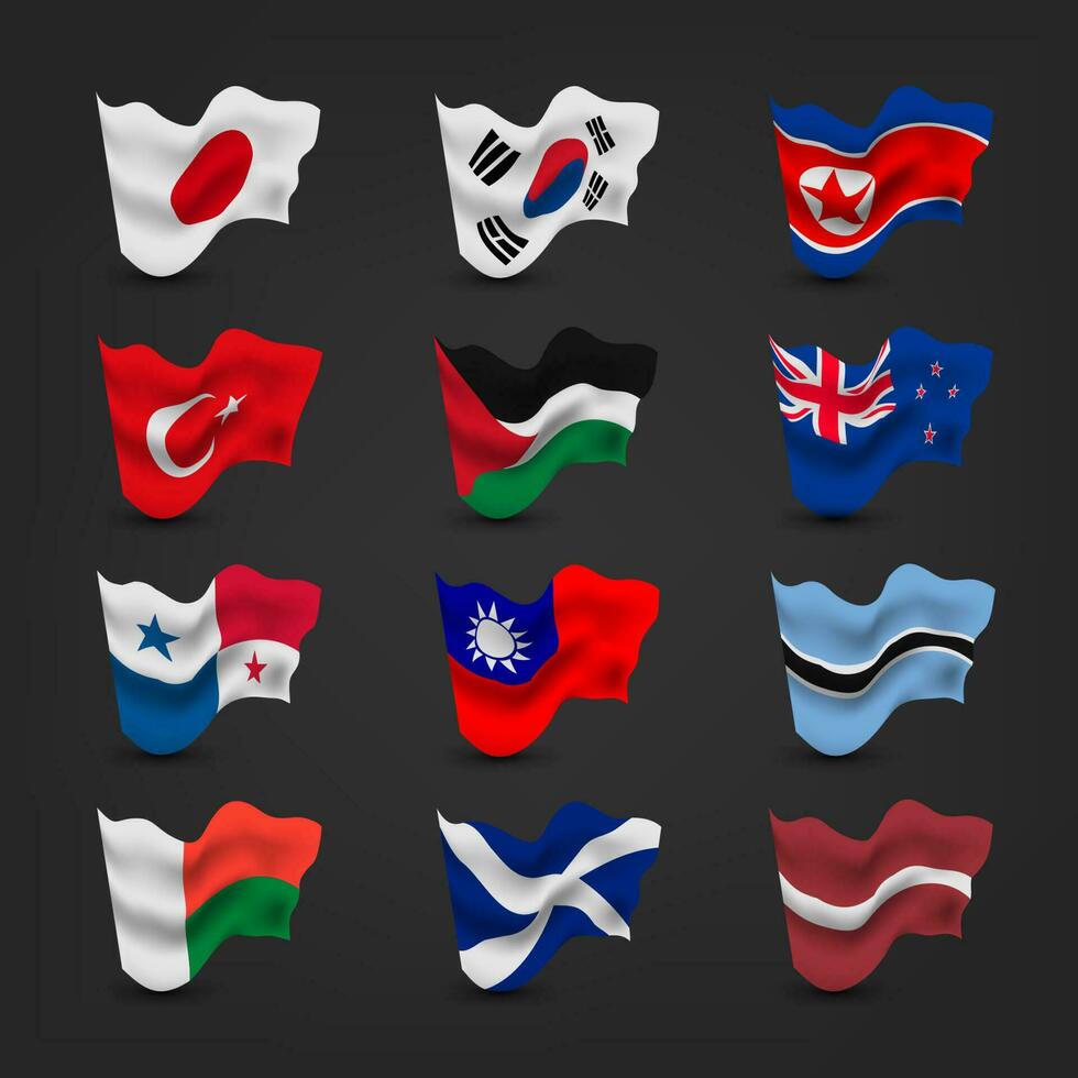 World waving flag sets, Vector Illustration