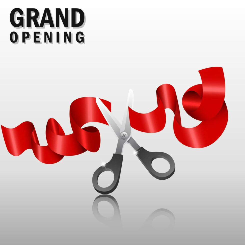 Grand opening with red ribbon and scissors, Vector Illustration