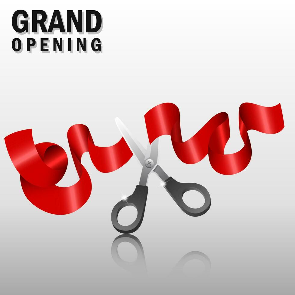 Grand opening with red ribbon and scissors, Vector Illustration