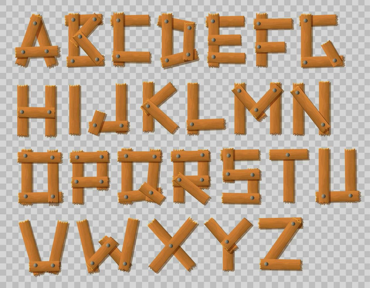 Old Grunge Wooden Alphabet set, Vector Illustration