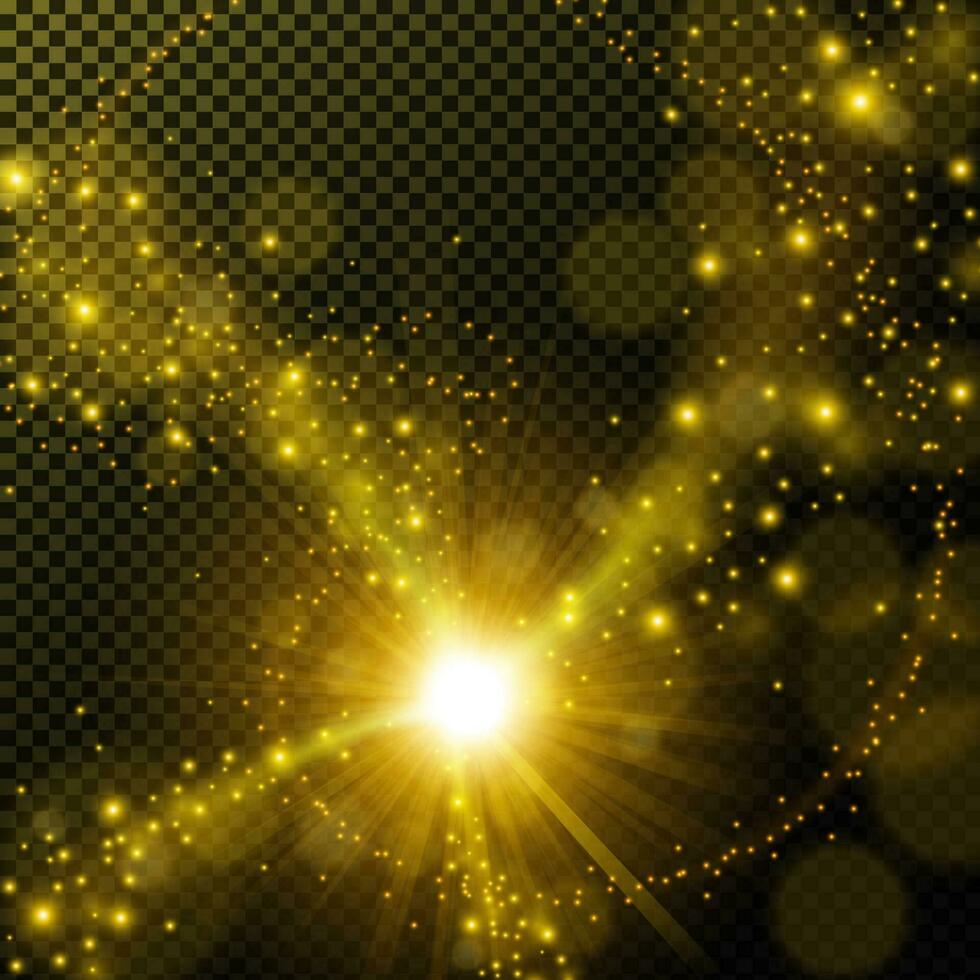 Golden shine with lens flare, Vector Illustration