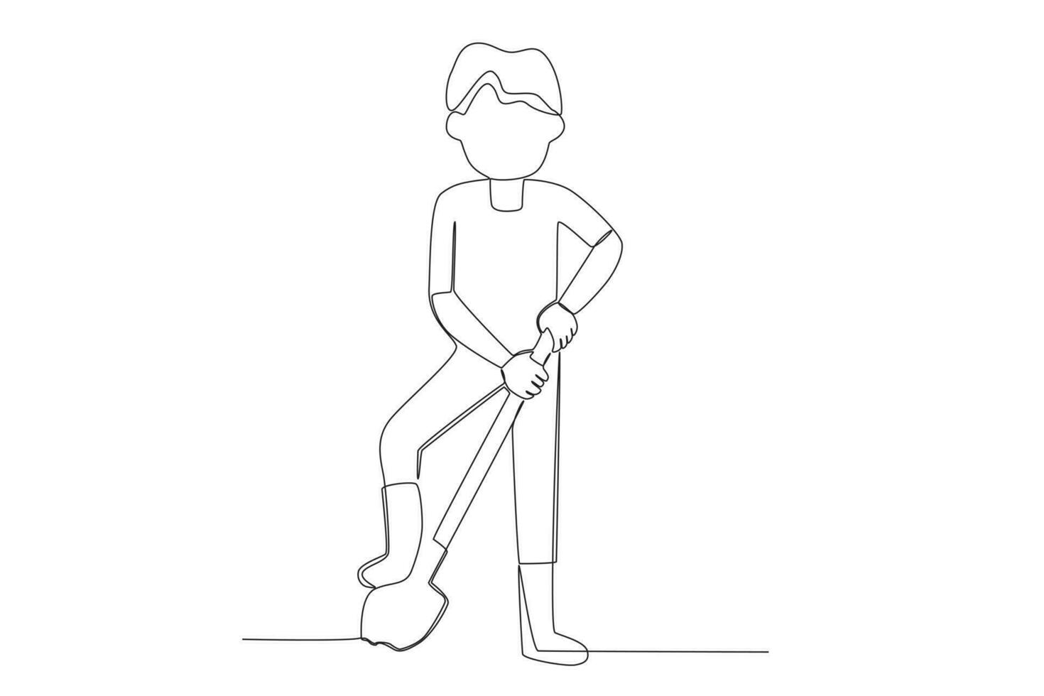 A boy uses a shovel vector