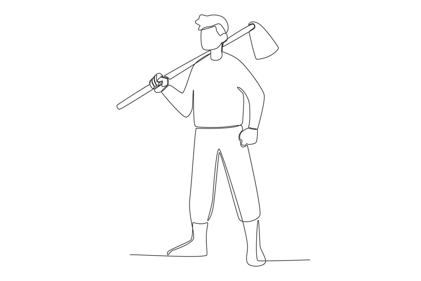 A man holds a hoe on his shoulder vector