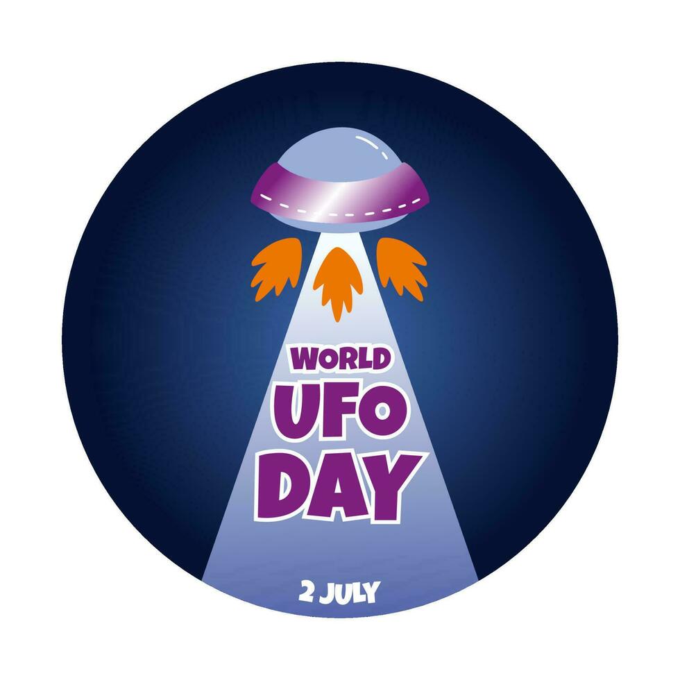 mundo OVNI día es julio 2. bandera con volador platillo. ilustración para día festivo. vector
