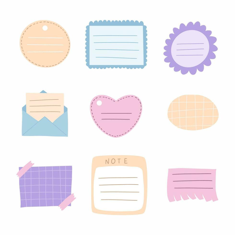 Set of notes stickers.  Office forms for planning. Decor  postcard. Place for records. vector