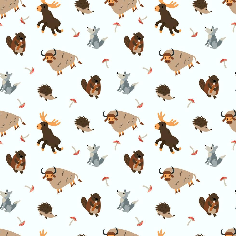 Seamless pattern with forest animals. Design for fabric, textile, wallpaper, packaging. vector