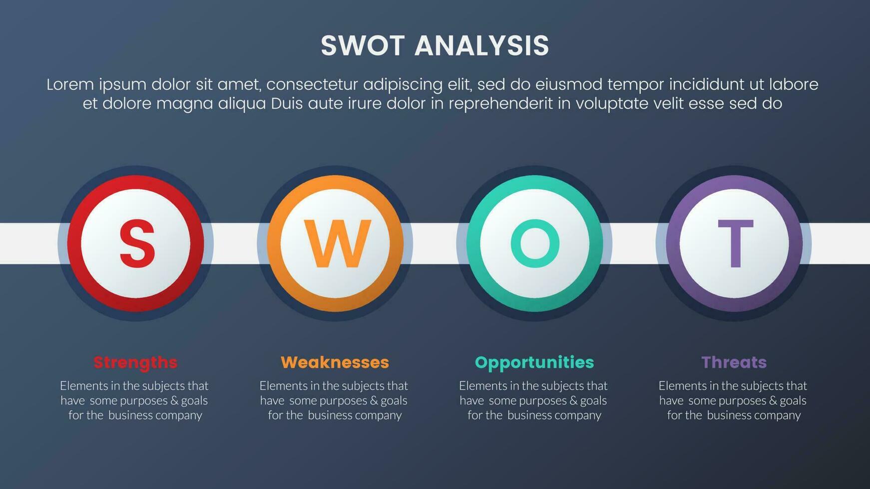 swot analysis concept with big circle timeline for infographic template banner with four point list information vector