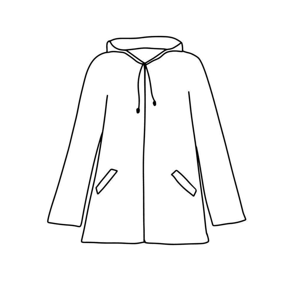 Autumn female short raincoat isolated on white background. Doodle outline illustration vector