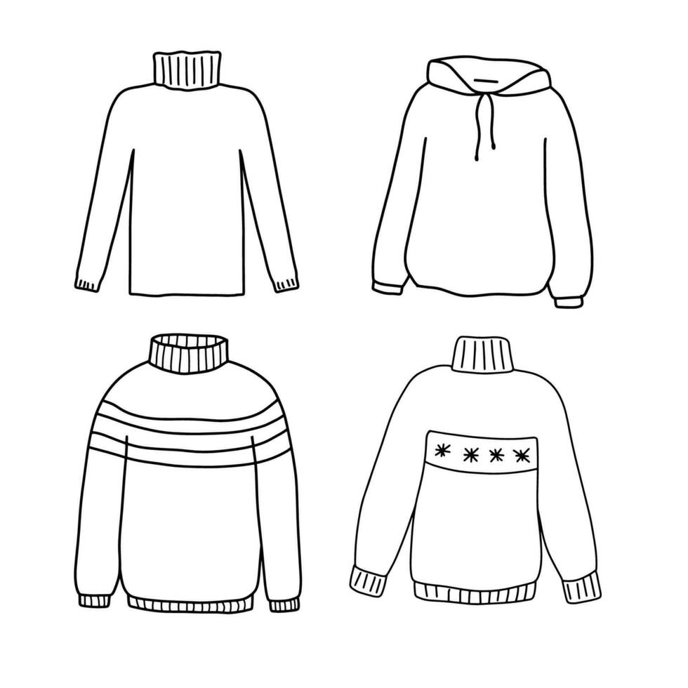Vector hand drawn sweater doodle icon set. Sketch outline illustration isolated on white.