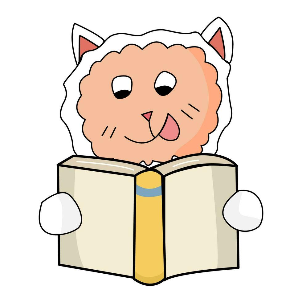 Cute sheep holding open books and reading. vector