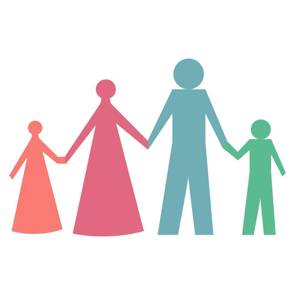 Family character icon multicolored in simple figures.  Children, dad and mom stand together. vector