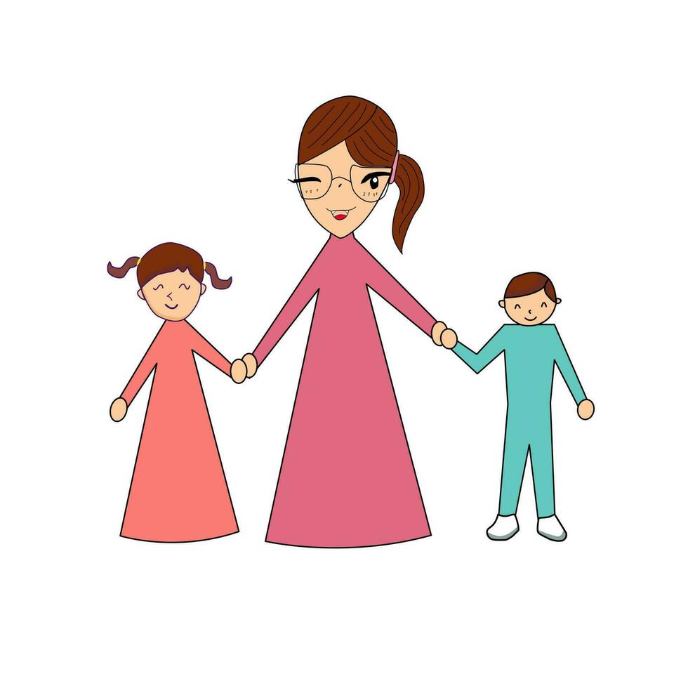 Single mother with little daughters and little boy vector