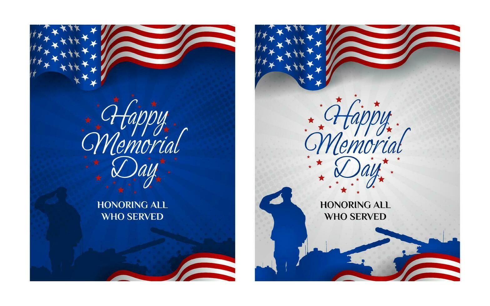 Happy Memorial Day Greeting Card with Waving USA flag vector background illustration for banner, poster, social media feed