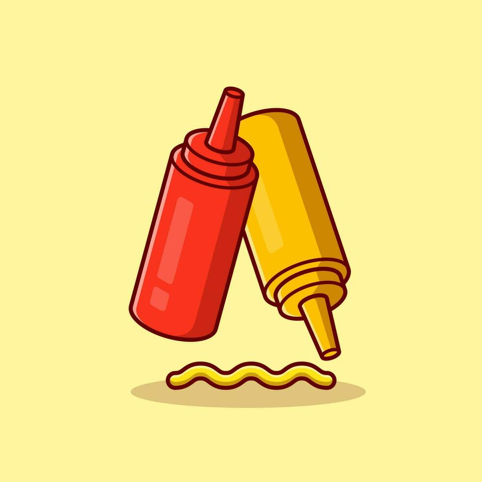 Ketchup And Mustard Cartoon Vector Icon Illustration. Food  Object Icon Concept Isolated Premium Vector. Flat Cartoon  Style