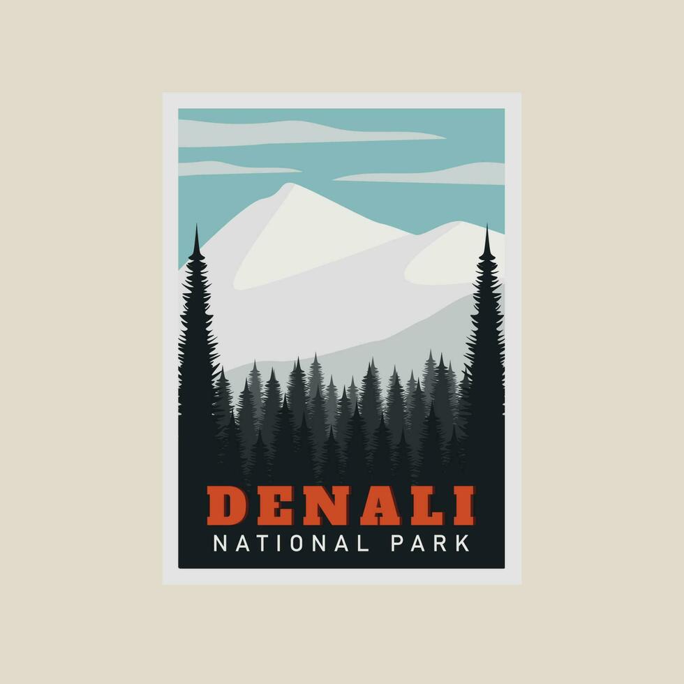 Denali national park vector poster illustration design snowy background flat illustration design