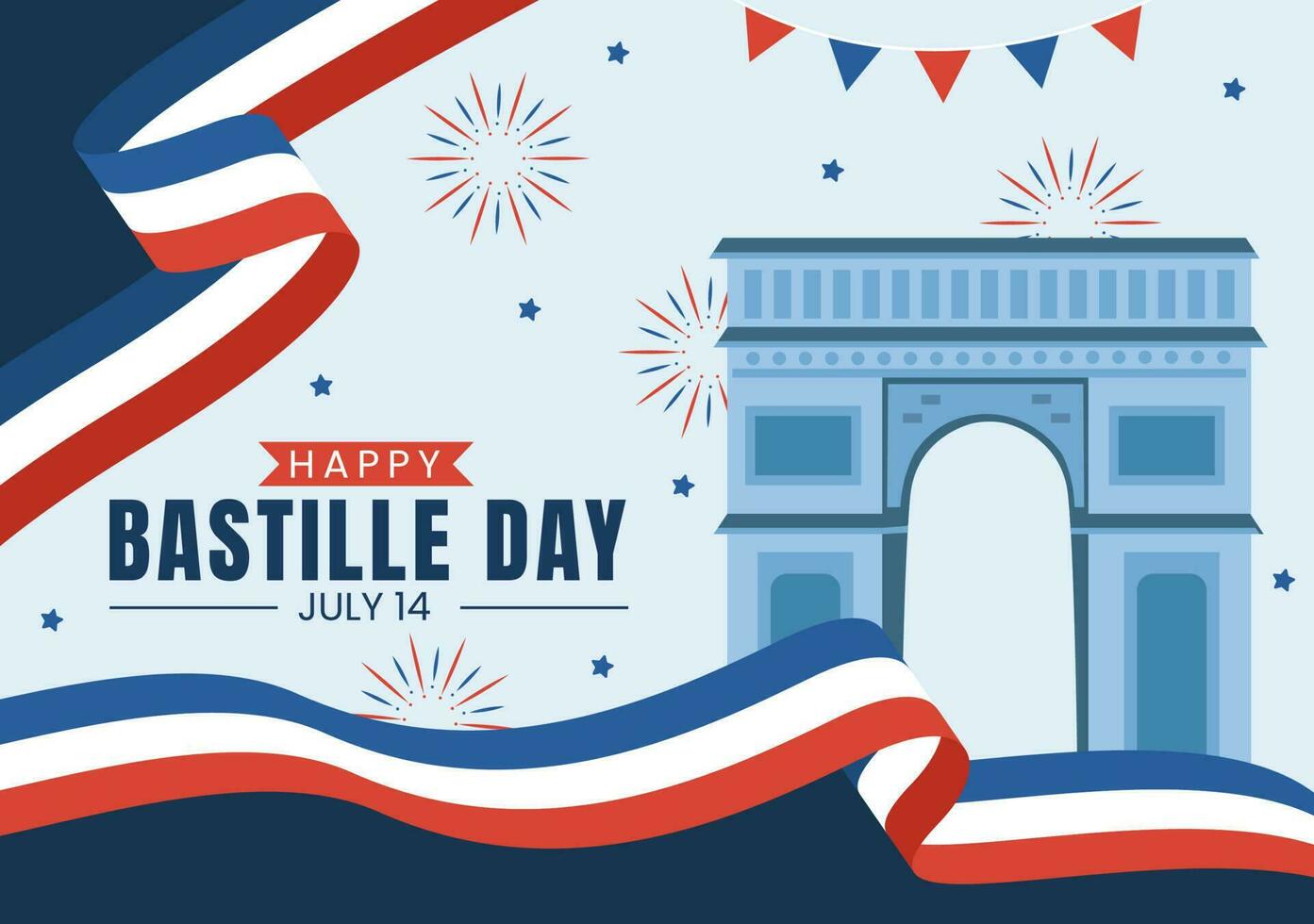 Happy Bastille Day on 14 july Vector Illustration with French Flag and Eiffel Tower in Flat Cartoon Hand Drawn for Landing Page Templates