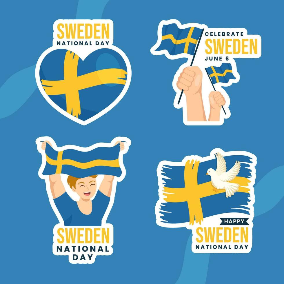 Sweden National Day Label Flat Cartoon Hand Drawn Templates Background Illustration vector
