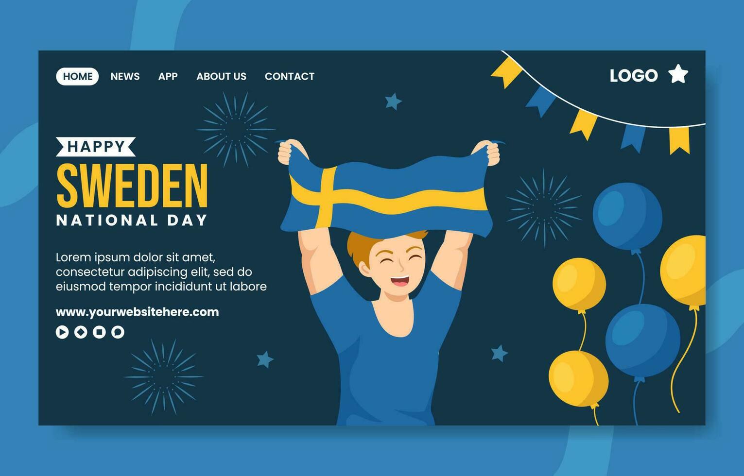 Sweden National Day Social Media Landing Page Flat Cartoon Hand Drawn Template Illustration vector