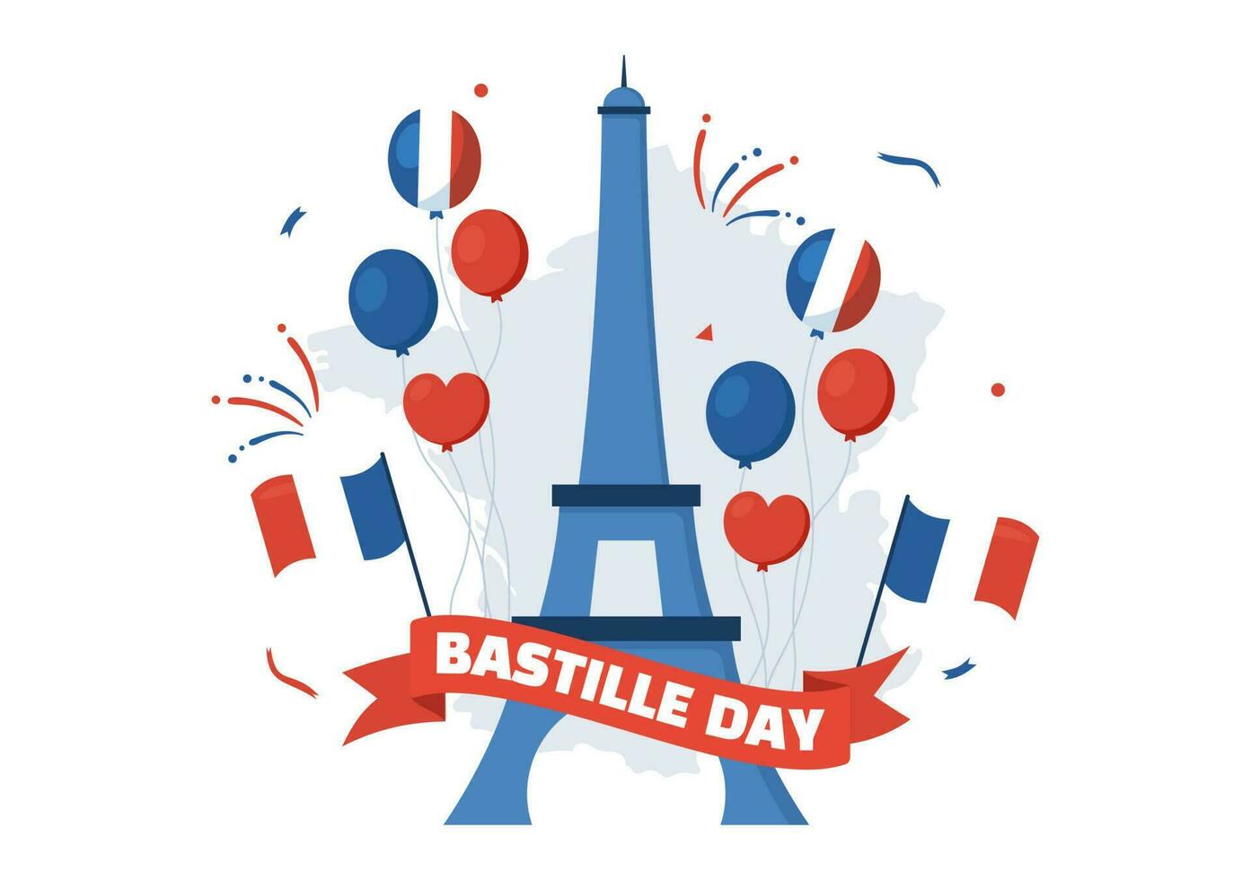 contento Bastille día en 14 julio vector ilustración con francés bandera y eiffel torre en plano dibujos animados mano dibujado para aterrizaje página plantillas