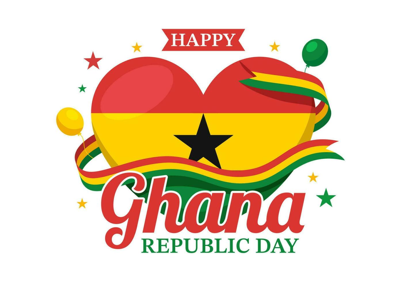 Happy Ghana Republic Day Vector Illustration with Waving Flag Background in Flat Cartoon Hand Drawn for Web Banner or Landing Page Templates